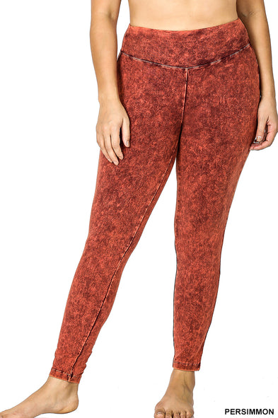 Zenana Mineral Washed Yoga Leggings- PLUS