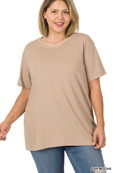 Zenana Cotton Round Neck Boyfriend Tee- PLUS