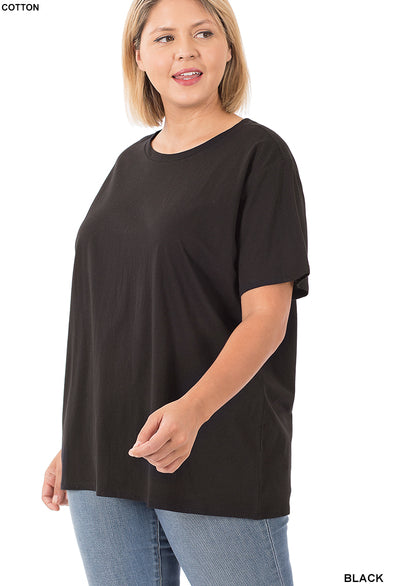 Zenana Cotton Round Neck Boyfriend Tee- PLUS