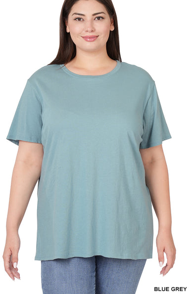 Zenana Cotton Round Neck Boyfriend Tee- PLUS