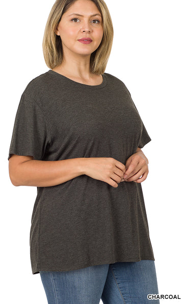 Zenana Cotton Round Neck Boyfriend Tee- PLUS