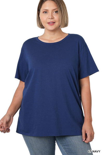 Zenana Cotton Round Neck Boyfriend Tee- PLUS