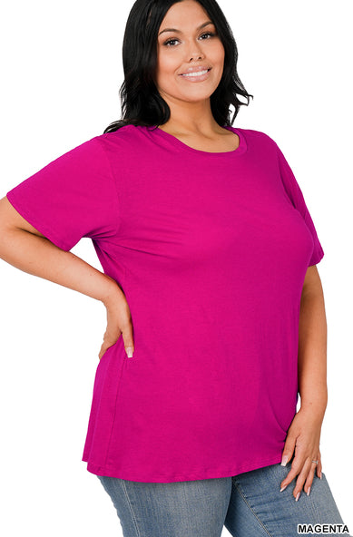 Zenana Cotton Round Neck Boyfriend Tee- PLUS