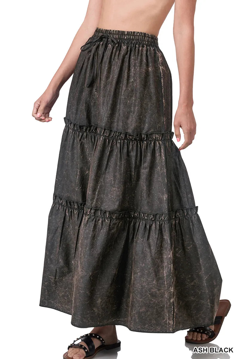 Zenana Acid Washed Boho Skirt- S-3X