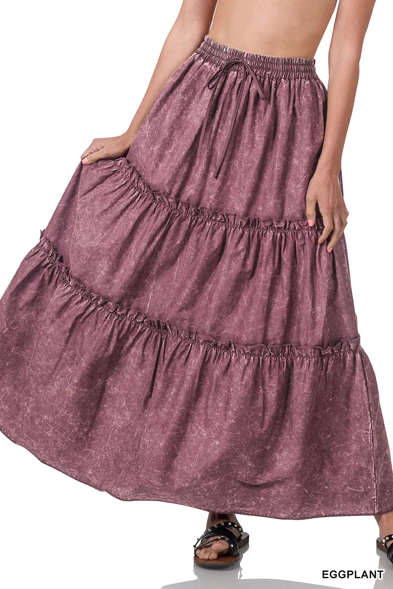 Zenana Acid Washed Boho Skirt- S-3X