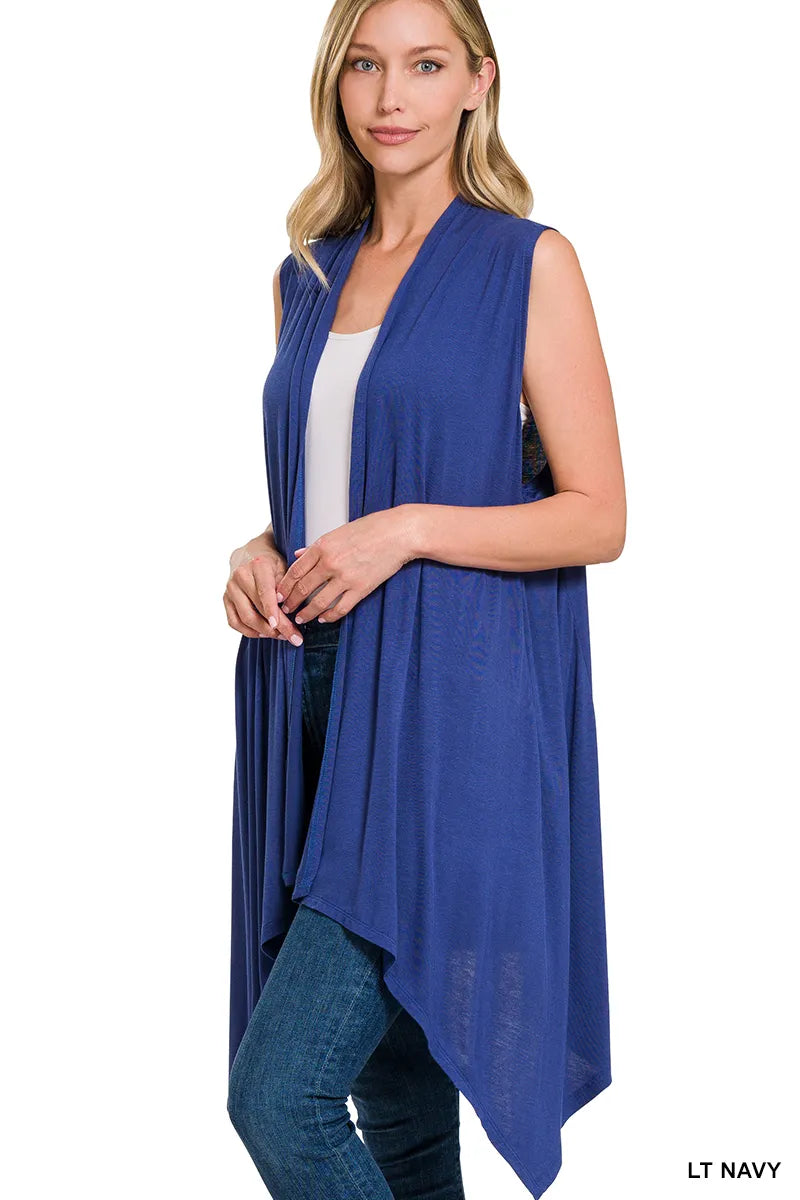Zenana Draped Sleeveless Cardigan- S-XL