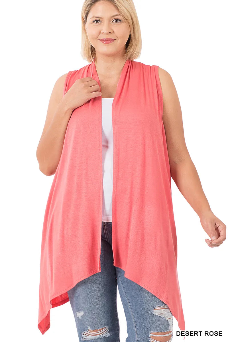 Zenana Draped Sleeveless Cardigan- PLUS