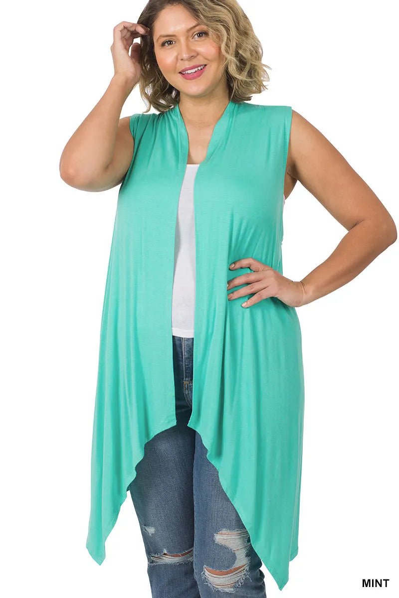 Zenana Draped Sleeveless Cardigan- PLUS