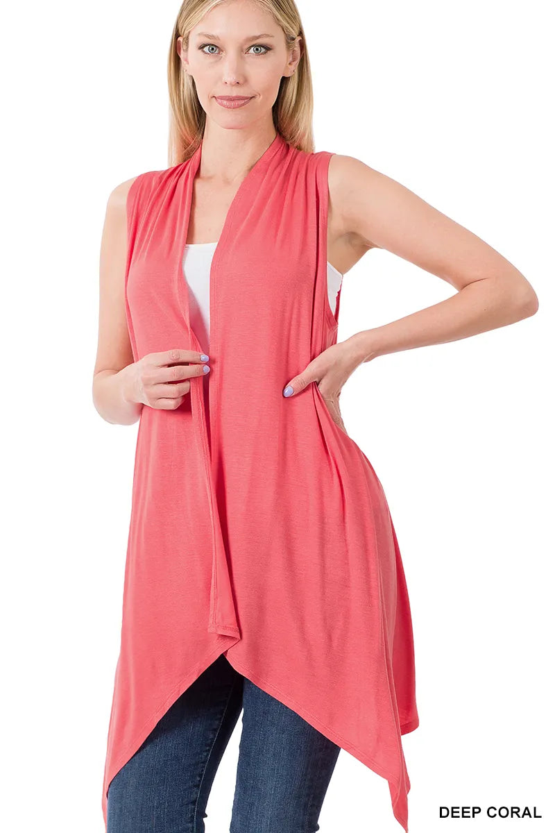 Zenana Draped Sleeveless Cardigan- S-XL