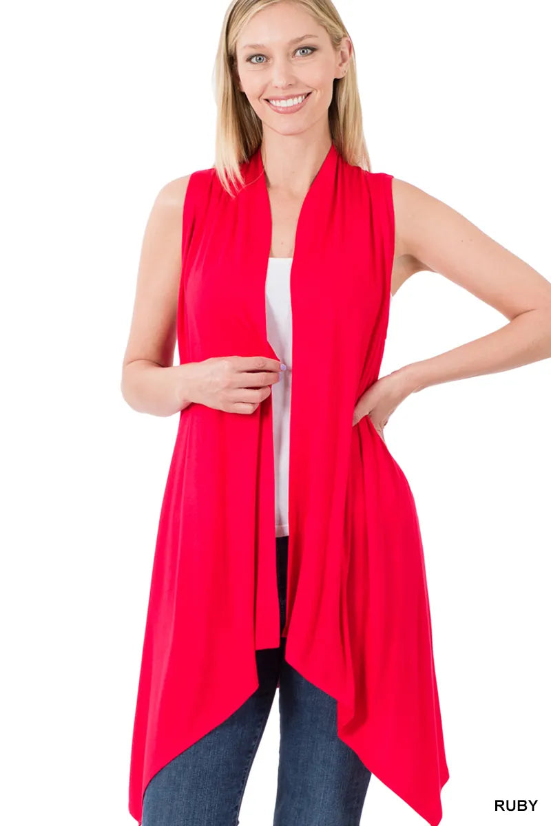 Zenana Draped Sleeveless Cardigan- S-XL