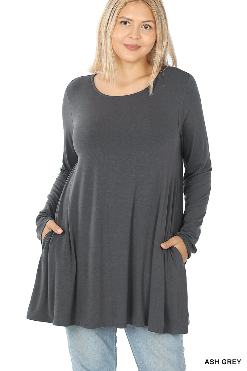 Zenana Long Sleeve Pocket Tunic Top