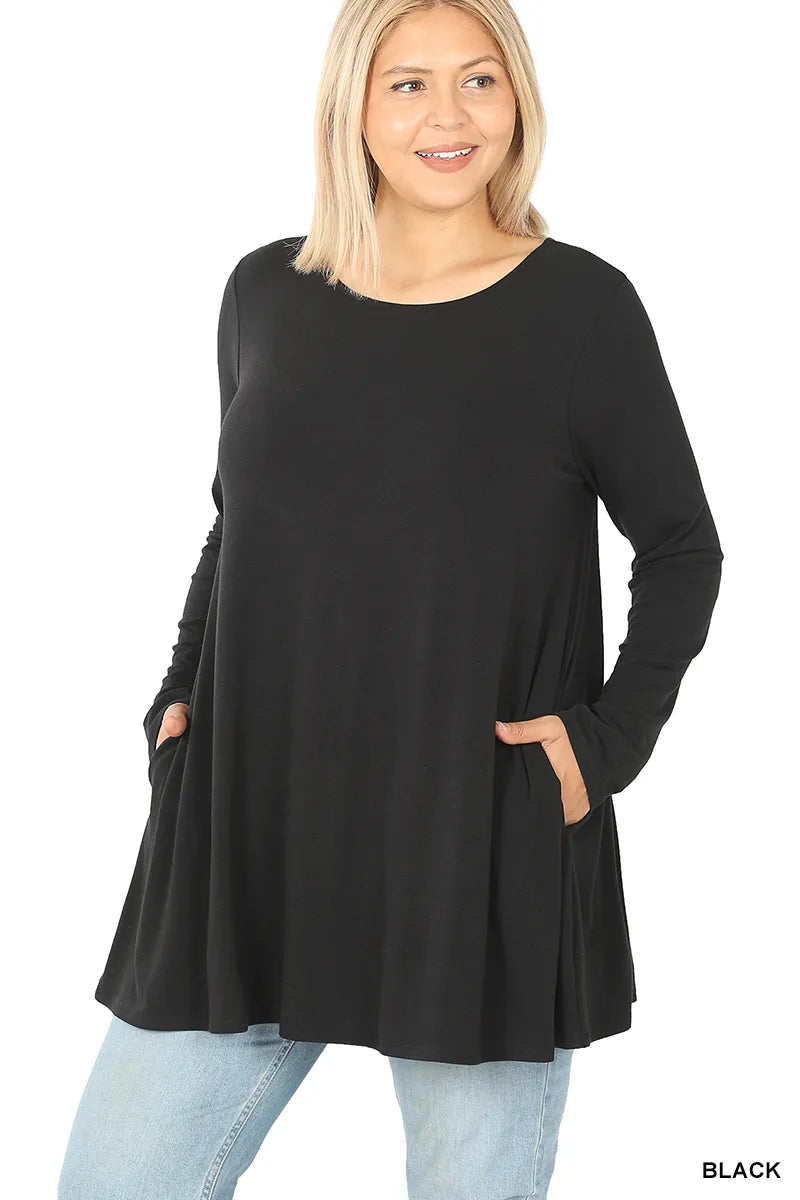 Zenana Long Sleeve Pocket Tunic Top