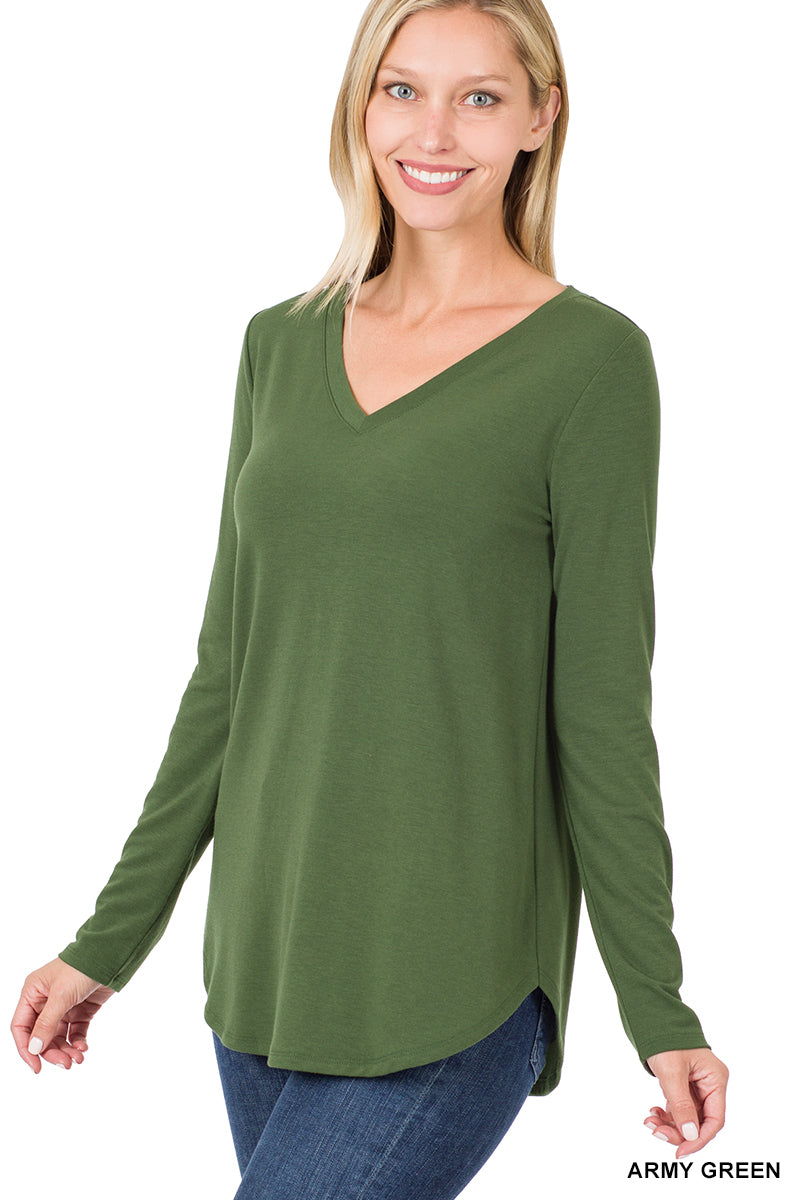 Zenana Basic V-Neck LS Tee- S-XL