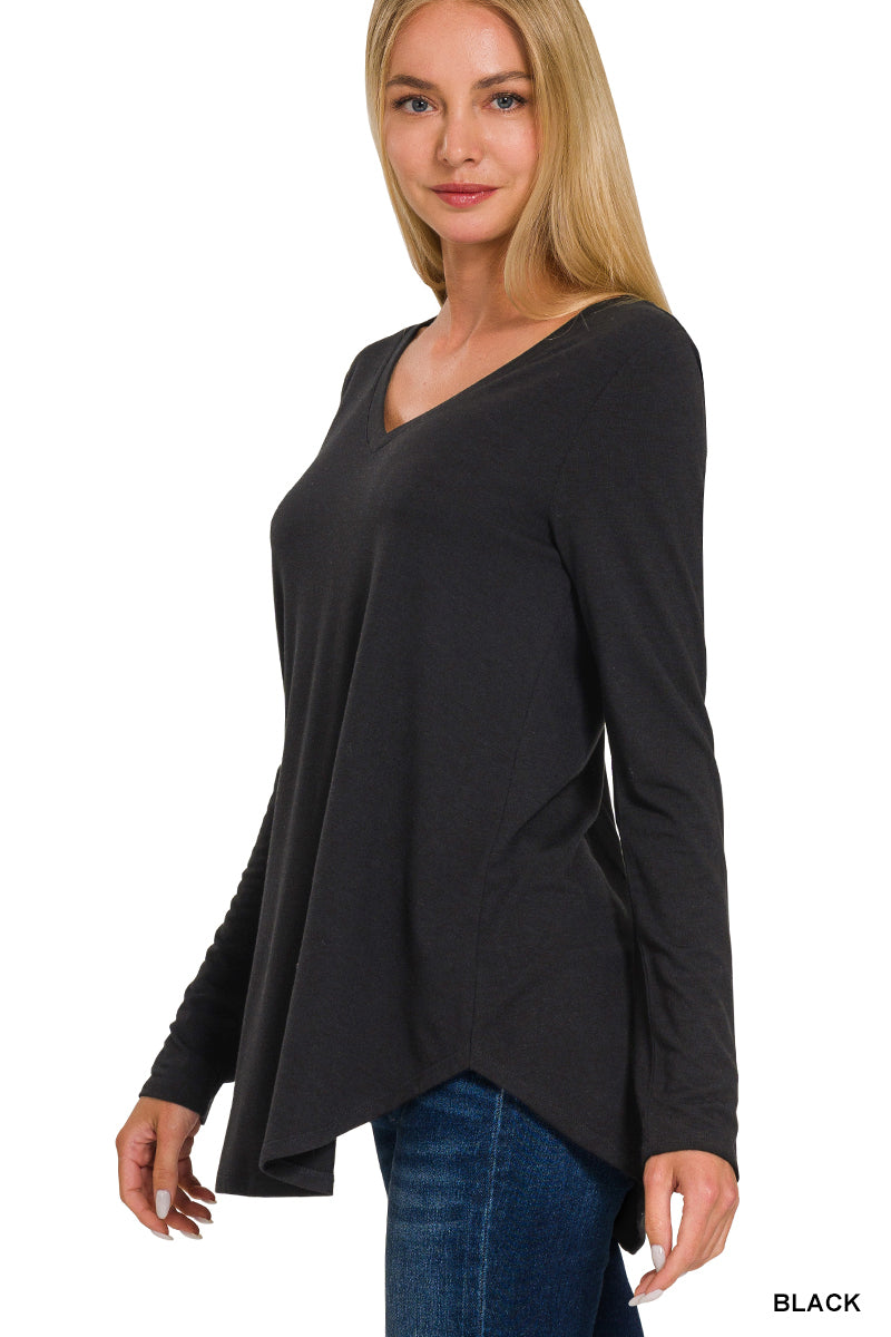 Zenana Basic V-Neck LS Tee- S-XL