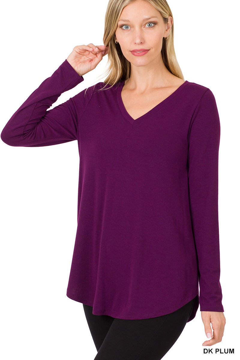 Zenana Basic V-Neck LS Tee- S-XL