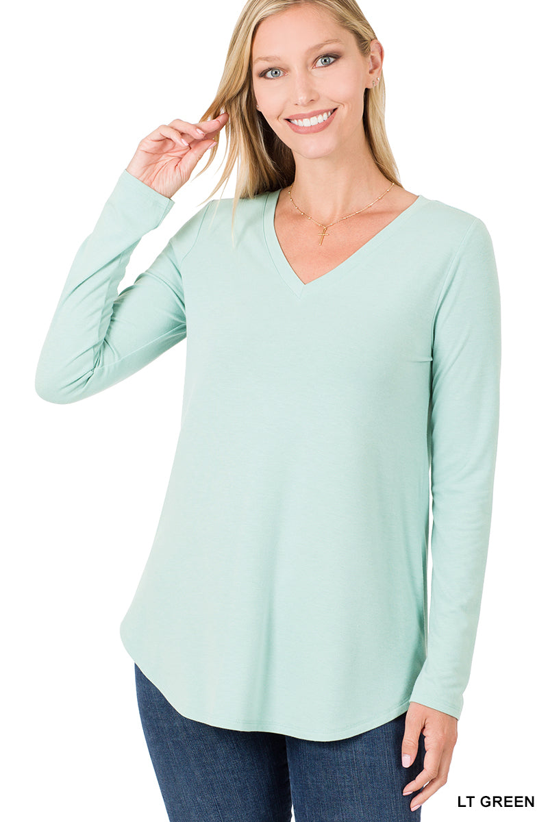 Zenana Basic V-Neck LS Tee- S-XL