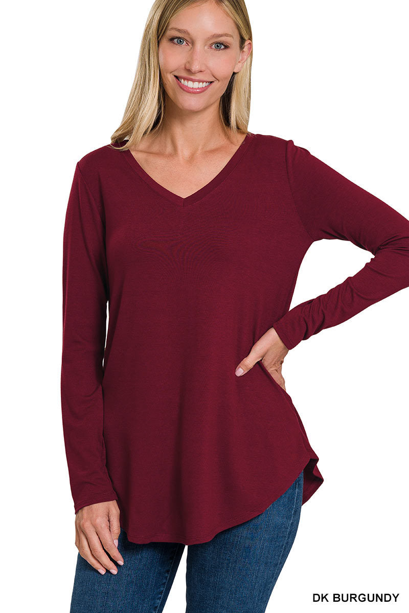 Zenana Basic V-Neck LS Tee- S-XL