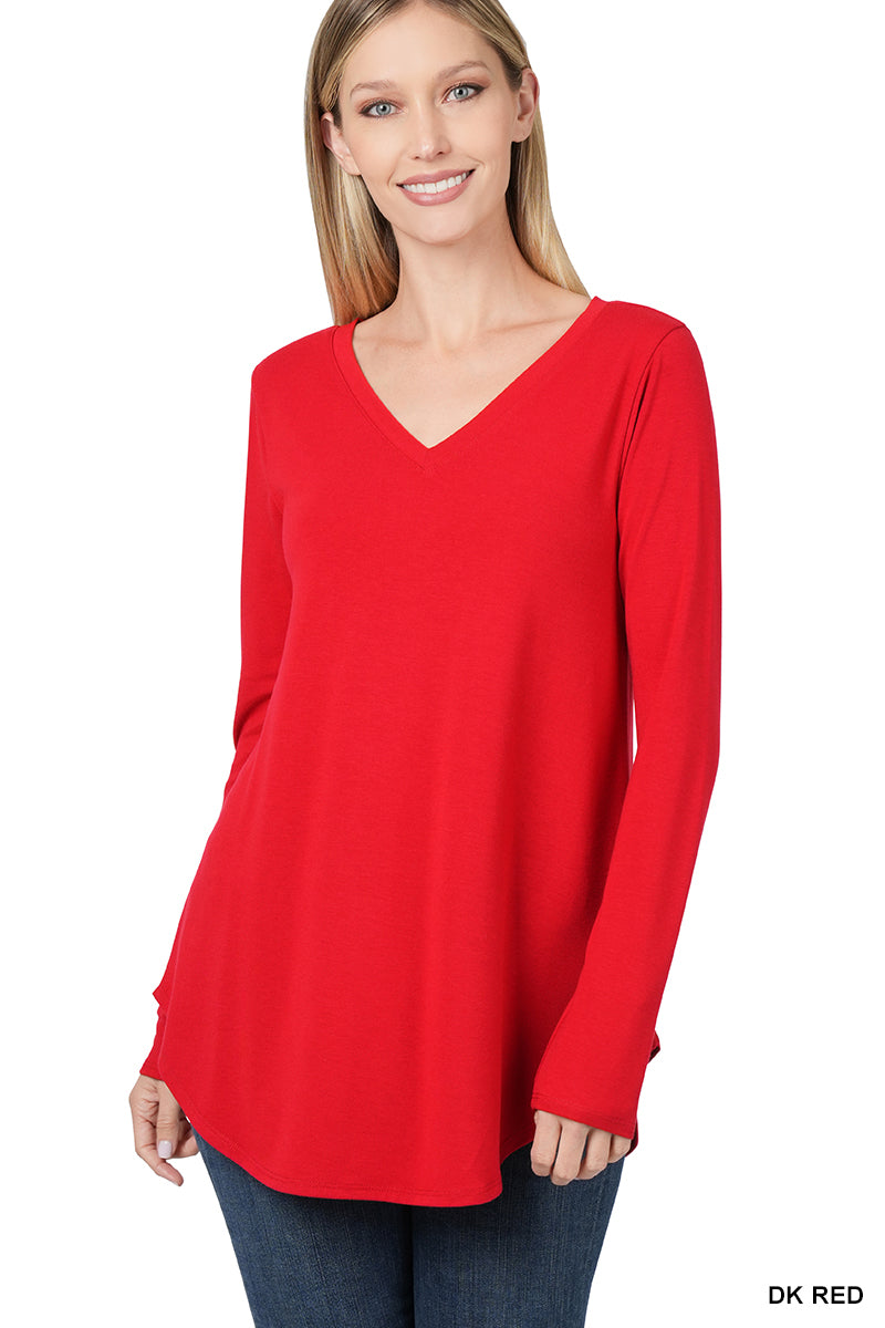 Zenana Basic V-Neck LS Tee- S-XL