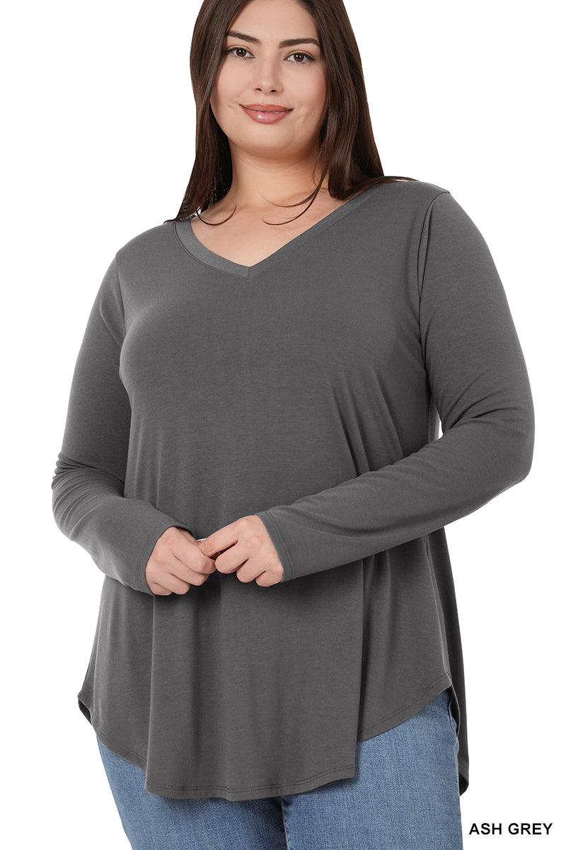 Zenana Basic V-Neck LS Tee- PLUS