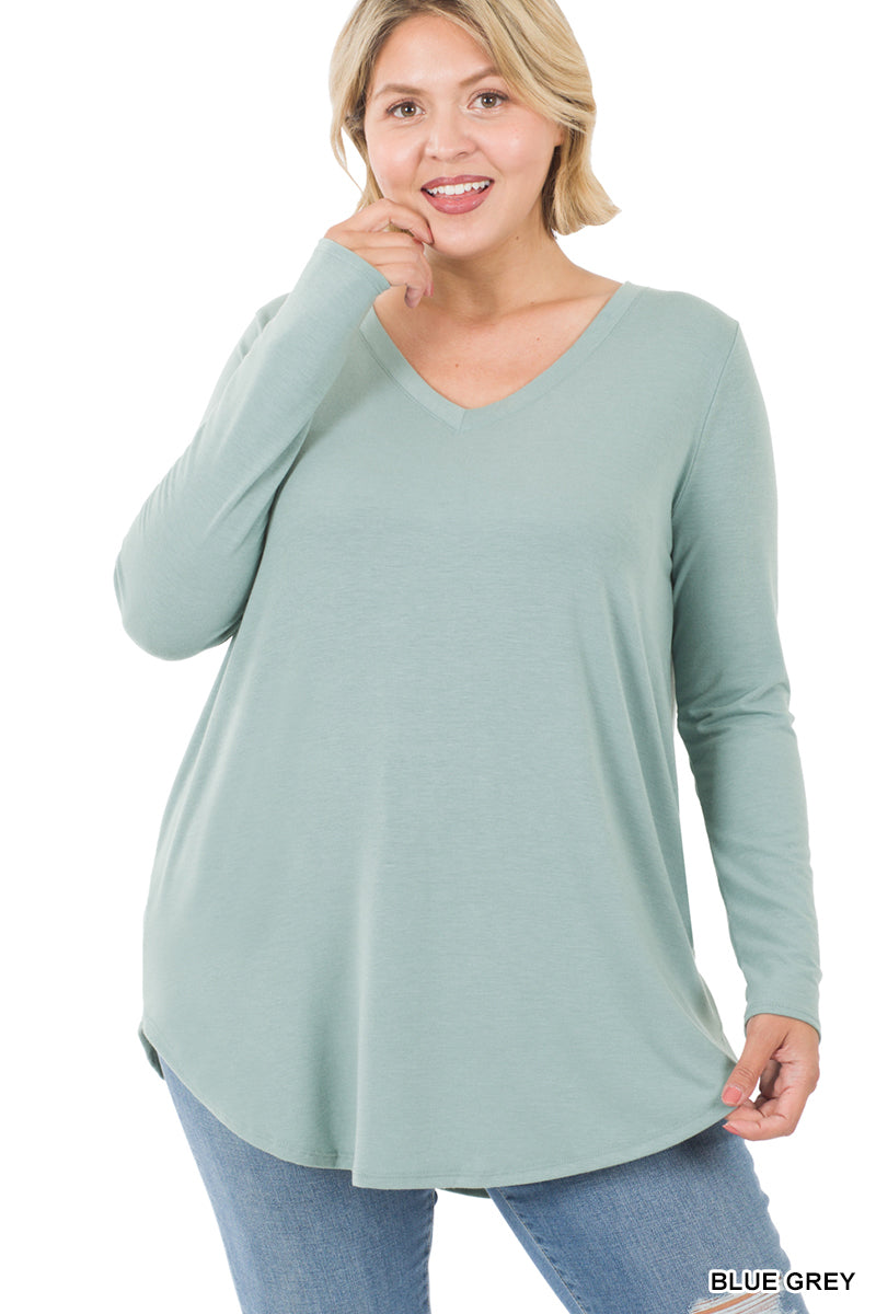 Zenana Basic V-Neck LS Tee- PLUS