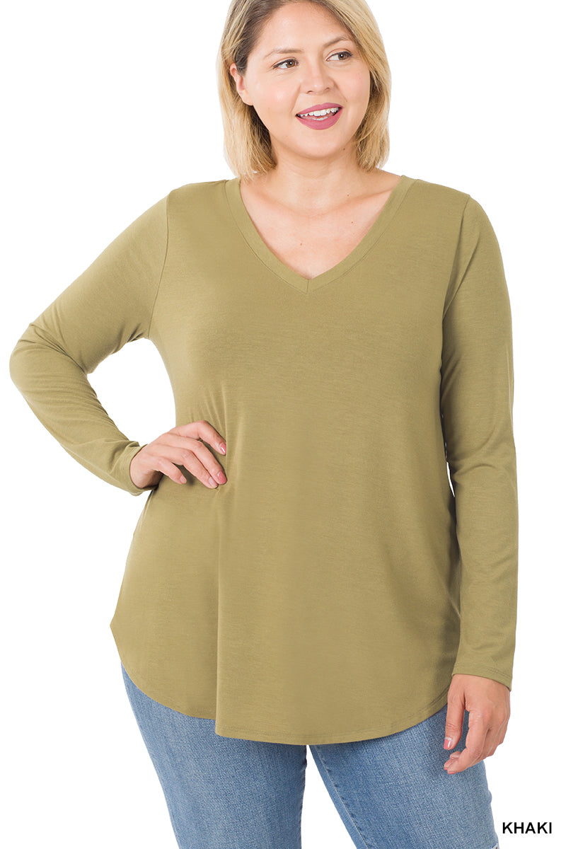 Zenana Basic V-Neck LS Tee- PLUS