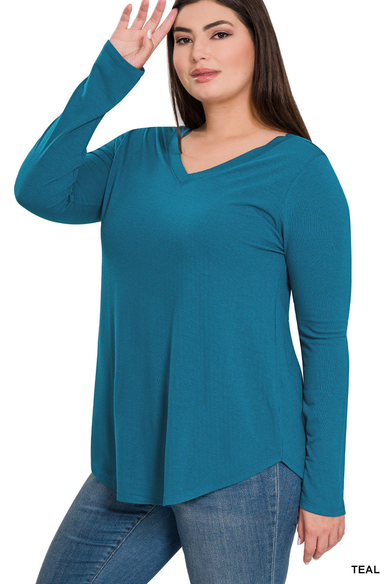 Zenana Basic V-Neck LS Tee- PLUS