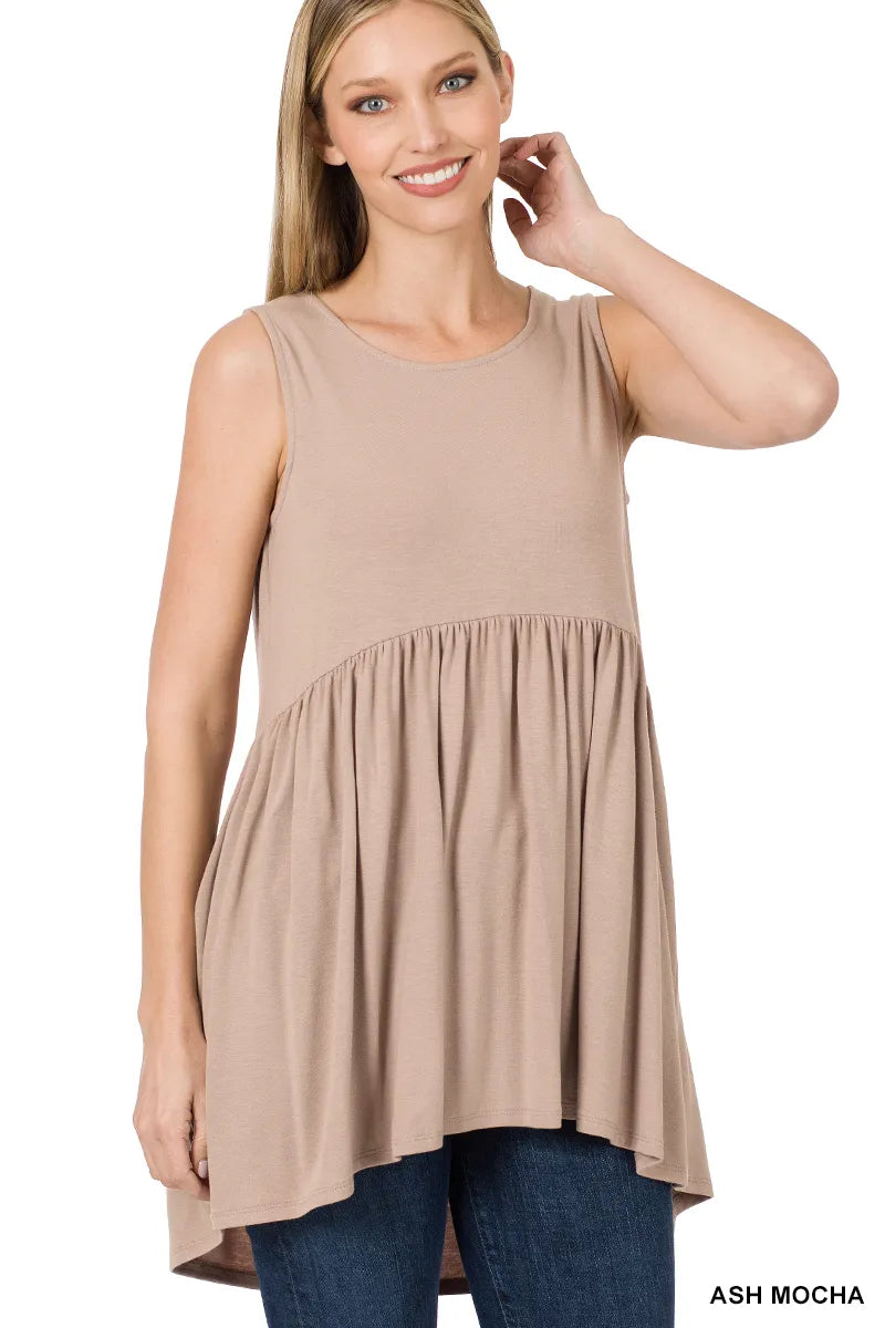 Zenana Sleeveless Babydoll Tee- S-XL