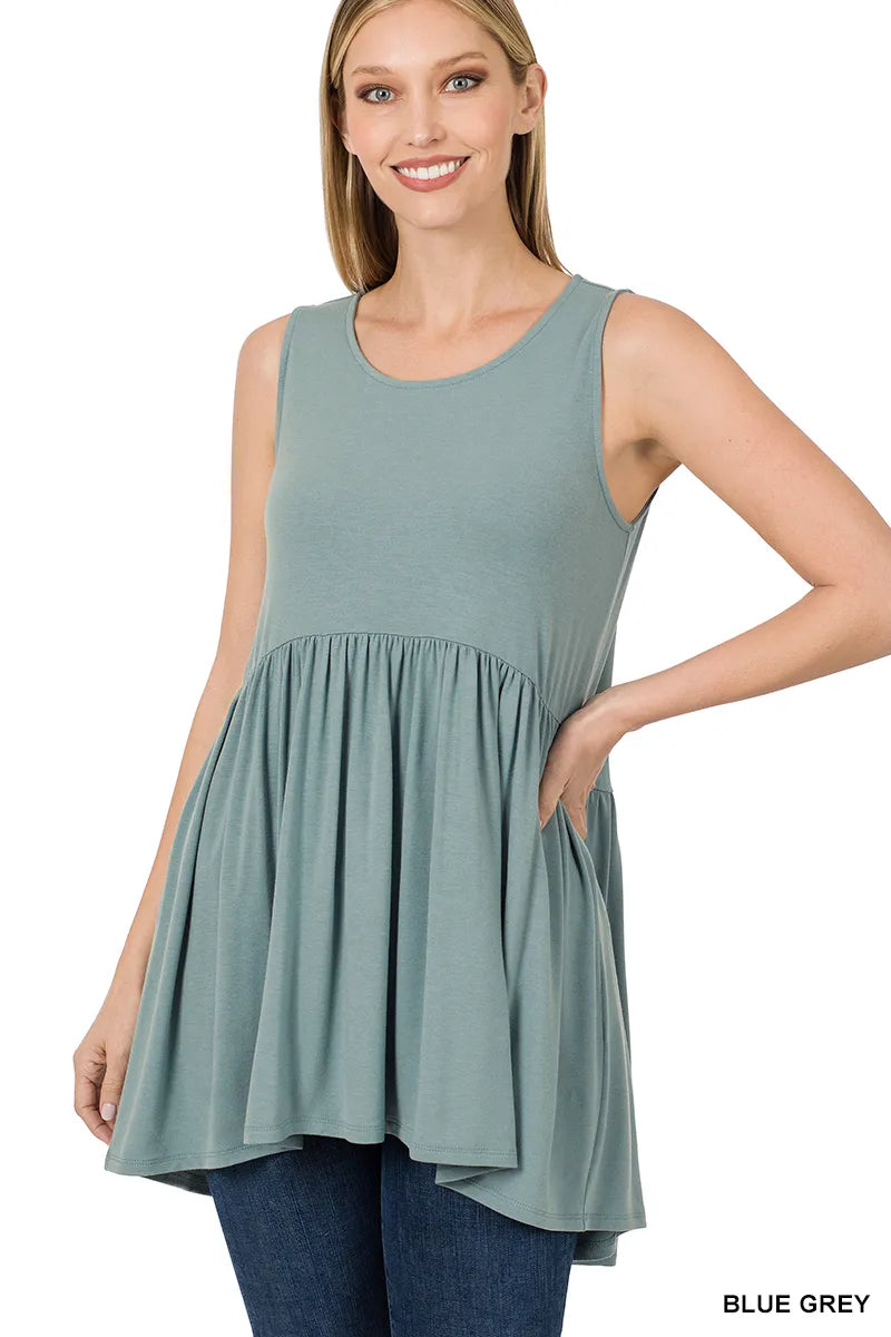 Zenana Sleeveless Babydoll Tee- S-XL
