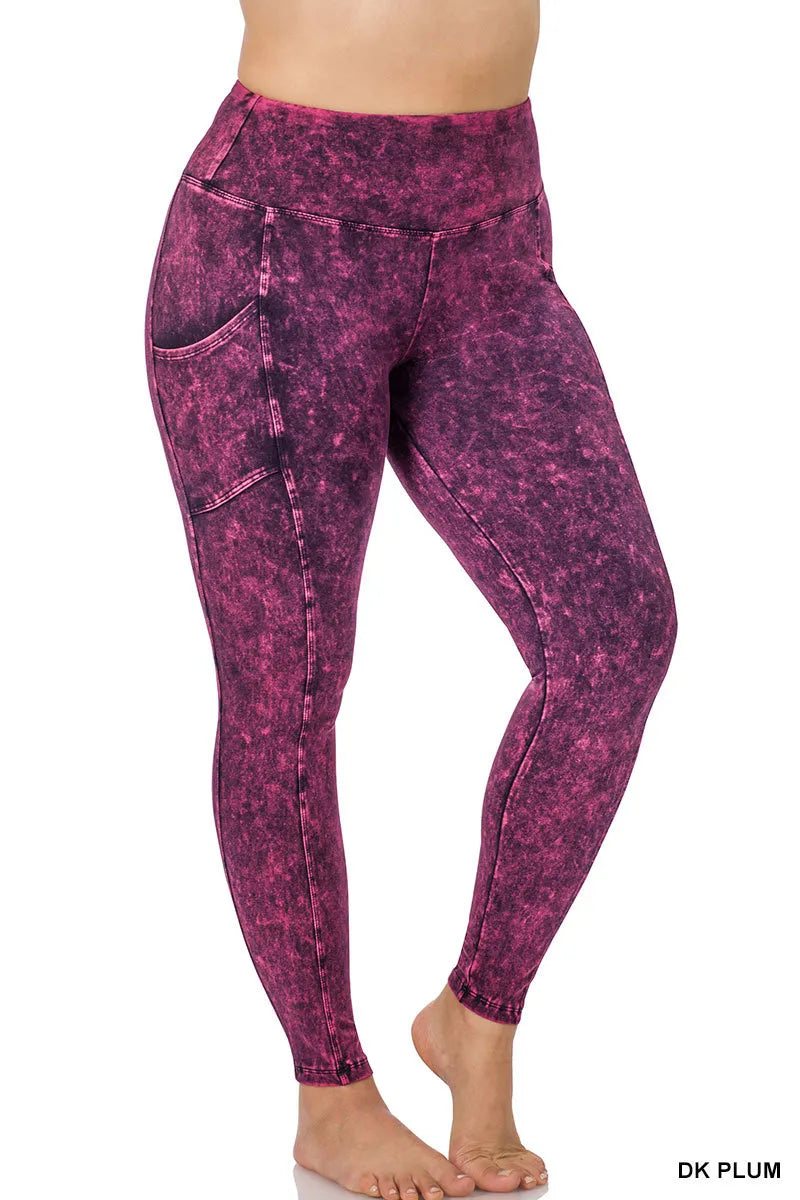 Zenana Mineral Washed Yoga Leggings w/Pockets- PLUS