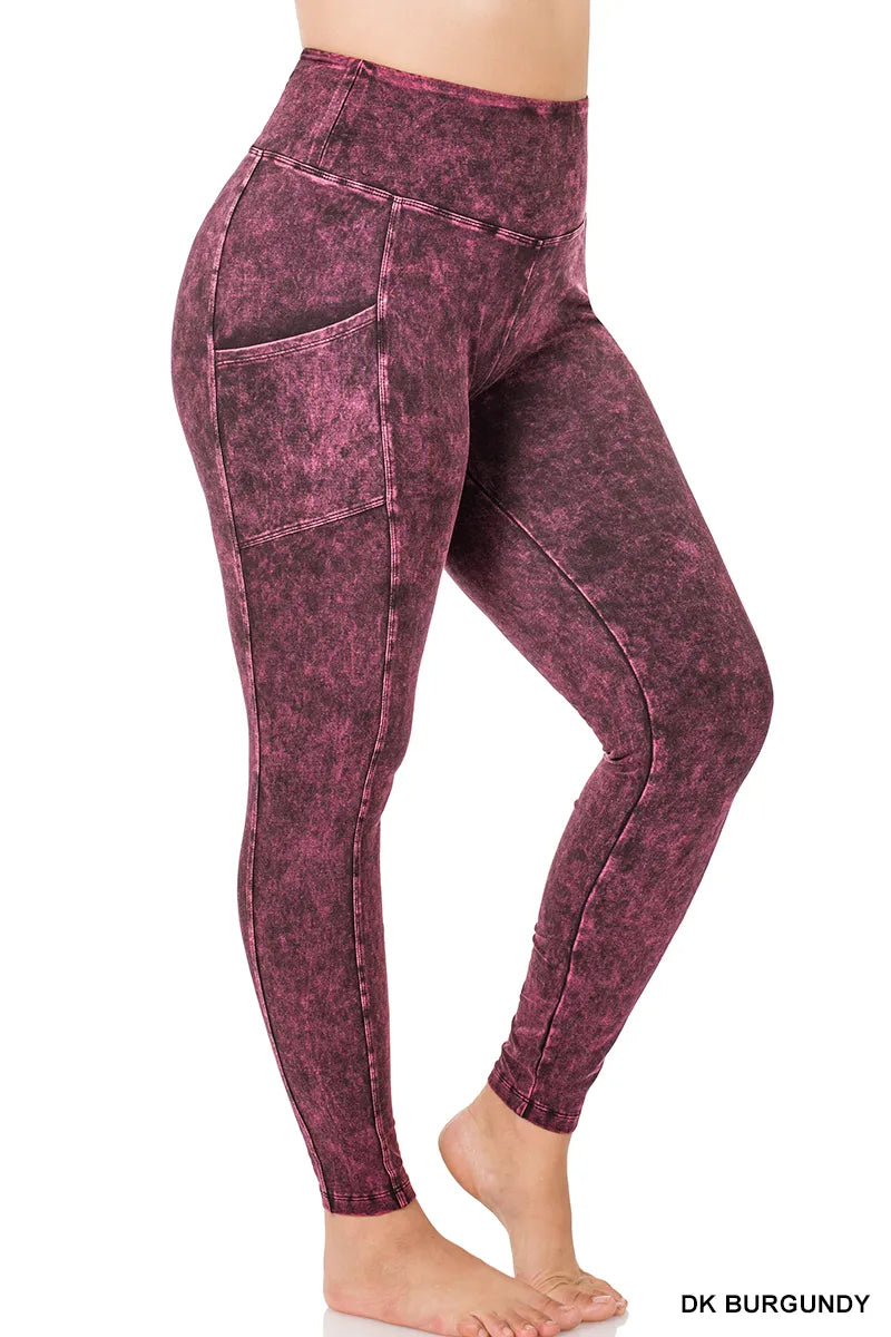 Zenana Mineral Washed Yoga Leggings w/Pockets- PLUS