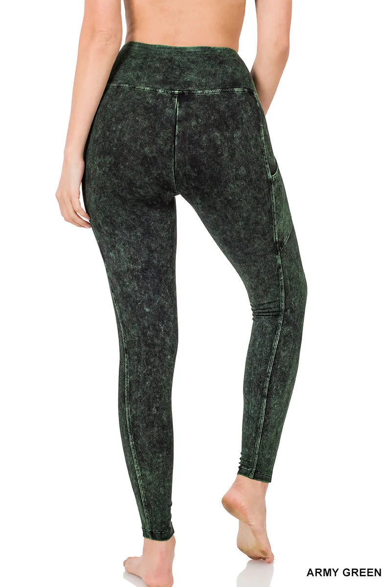 Zenana Mineral Washed Yoga Leggings w/Pockets- S-XL