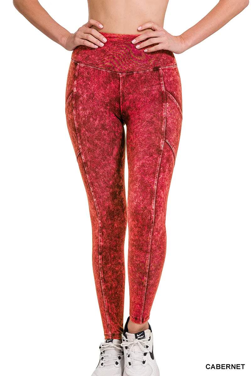 Zenana Mineral Washed Yoga Leggings w/Pockets- S-XL