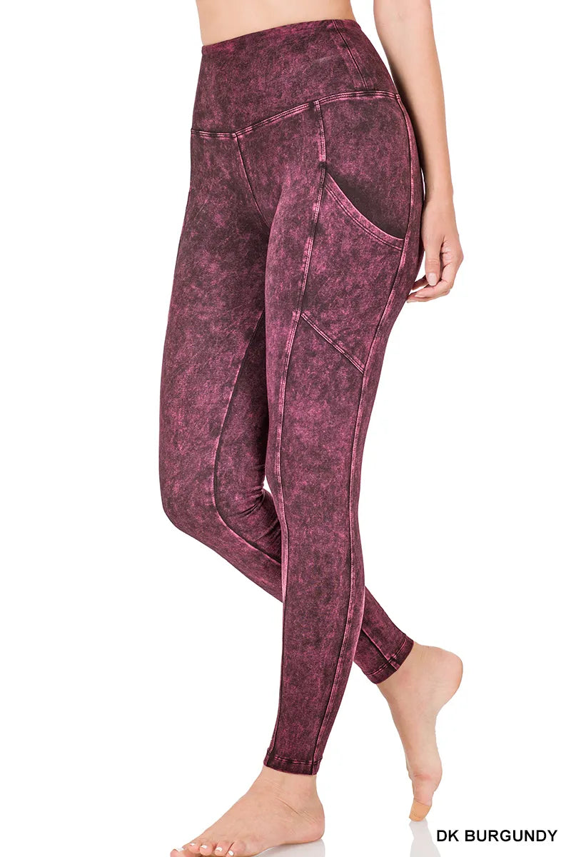 Zenana Mineral Washed Yoga Leggings w/Pockets- S-XL