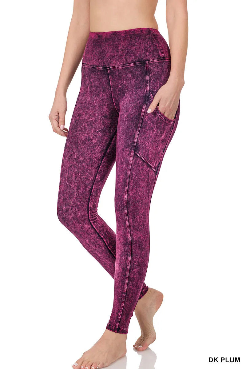 Zenana Mineral Washed Yoga Leggings w/Pockets- S-XL