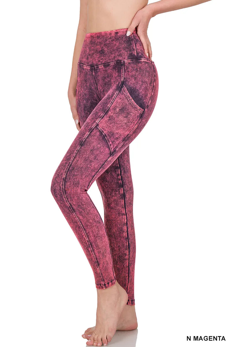 Zenana Mineral Washed Yoga Leggings w/Pockets- S-XL