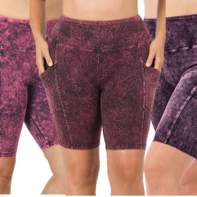 Zenana Mineral Washed Yoga Shorts w/Pockets- PLUS
