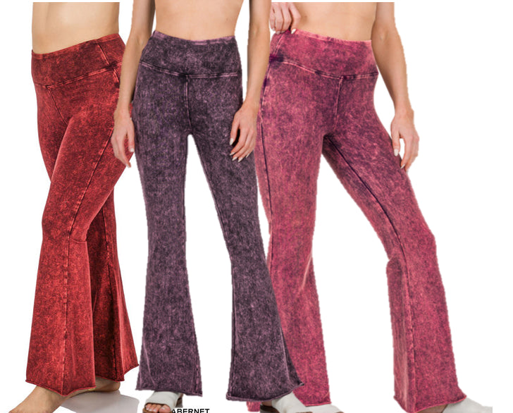 Zenana Mineral Washed Raw Hem Flares- S-XL