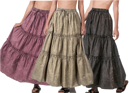 Zenana Acid Washed Boho Skirt- S-3X