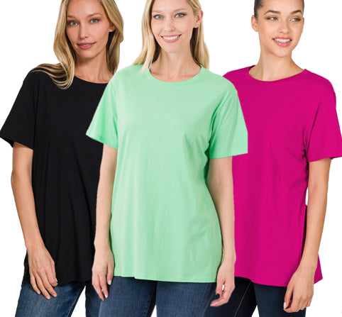 Zenana Cotton Round Neck Boyfriend Tee- S-XL