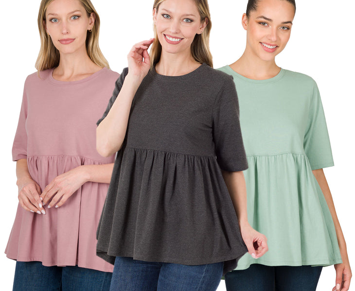 Zenana Half Sleeve Babydoll Tee- S-XL