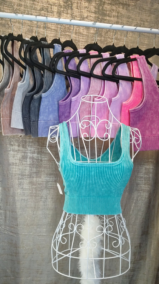 Zenana Reversible Mineral Washed Seamless Cropped Cami- S-XL