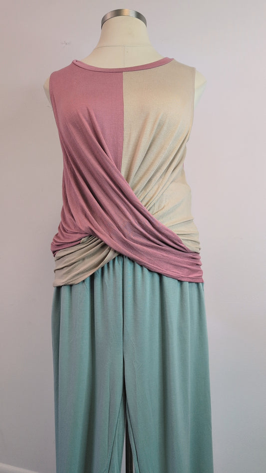 BiBi Color Block Jersey Knit Twist Sleeveless Top- S-XL