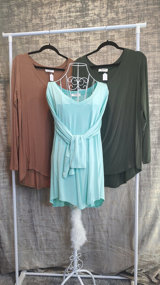 Zenana Luxe Perfect V-Neck LS Tee- S-XL