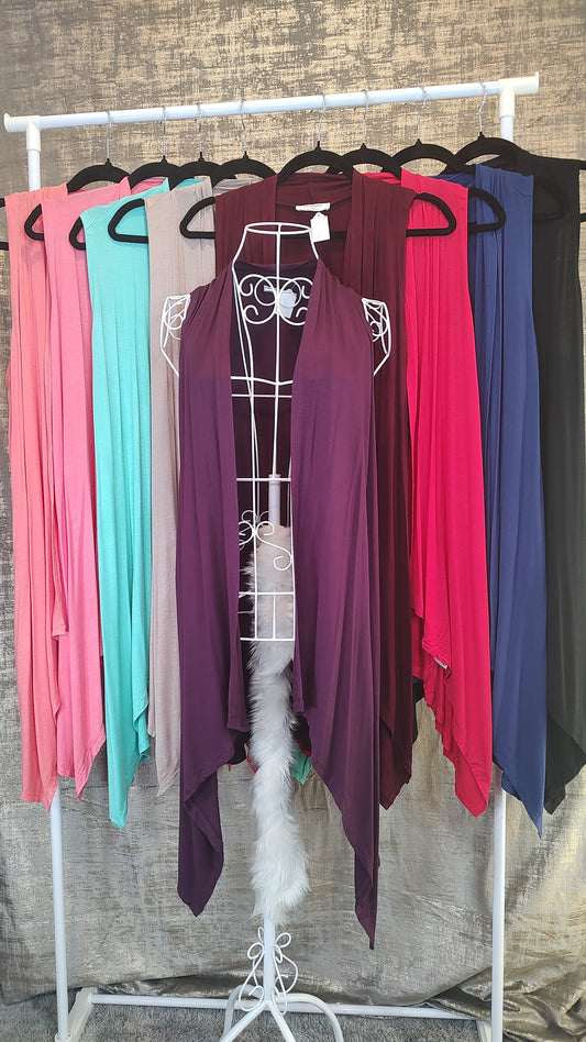 Zenana Draped Sleeveless Cardigan- S-XL