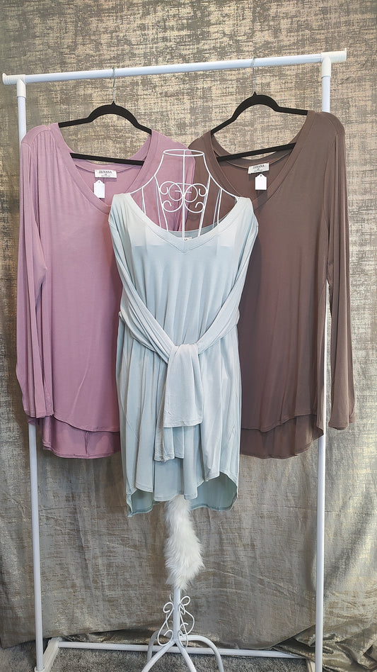 Zenana Luxe Perfect V-Neck LS Tee- PLUS