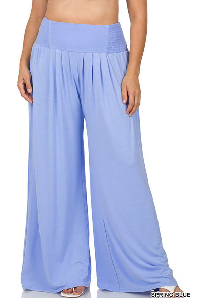 Zenana Smocked Waist Wide Leg Loungers- PLUS