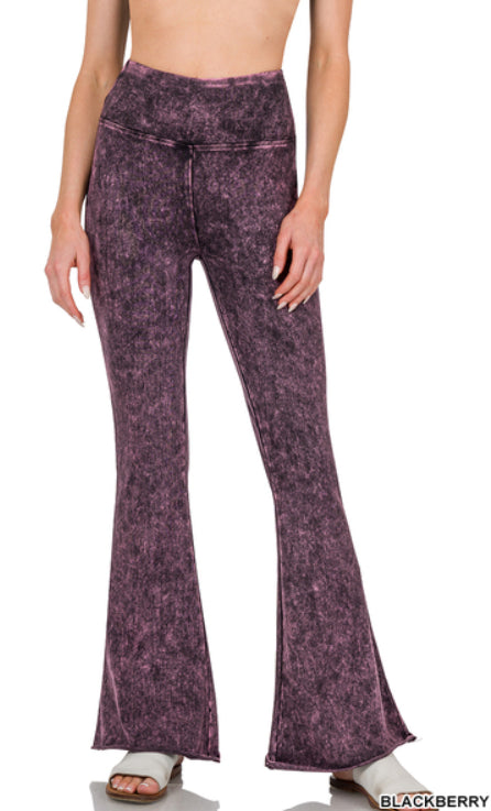 Zenana Mineral Washed Raw Hem Flares- S-XL