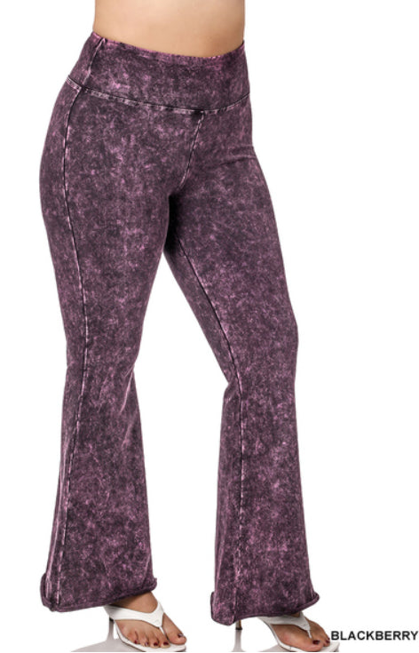 Zenana Mineral Washed Raw Hem Flares- PLUS