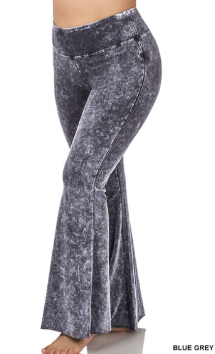 Zenana Mineral Washed Raw Hem Flares- PLUS