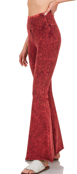Zenana Mineral Washed Raw Hem Flares- S-XL